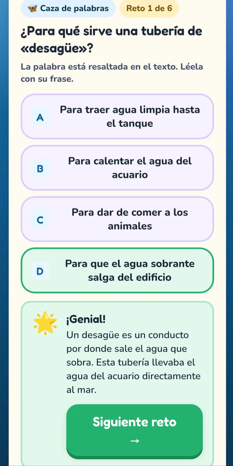 Captura de la explicación que aparece tras acertar un reto