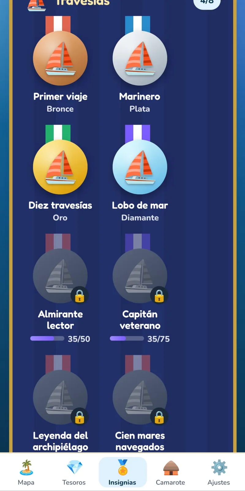 Captura de las medallas de insignias de bronce, plata, oro y diamante